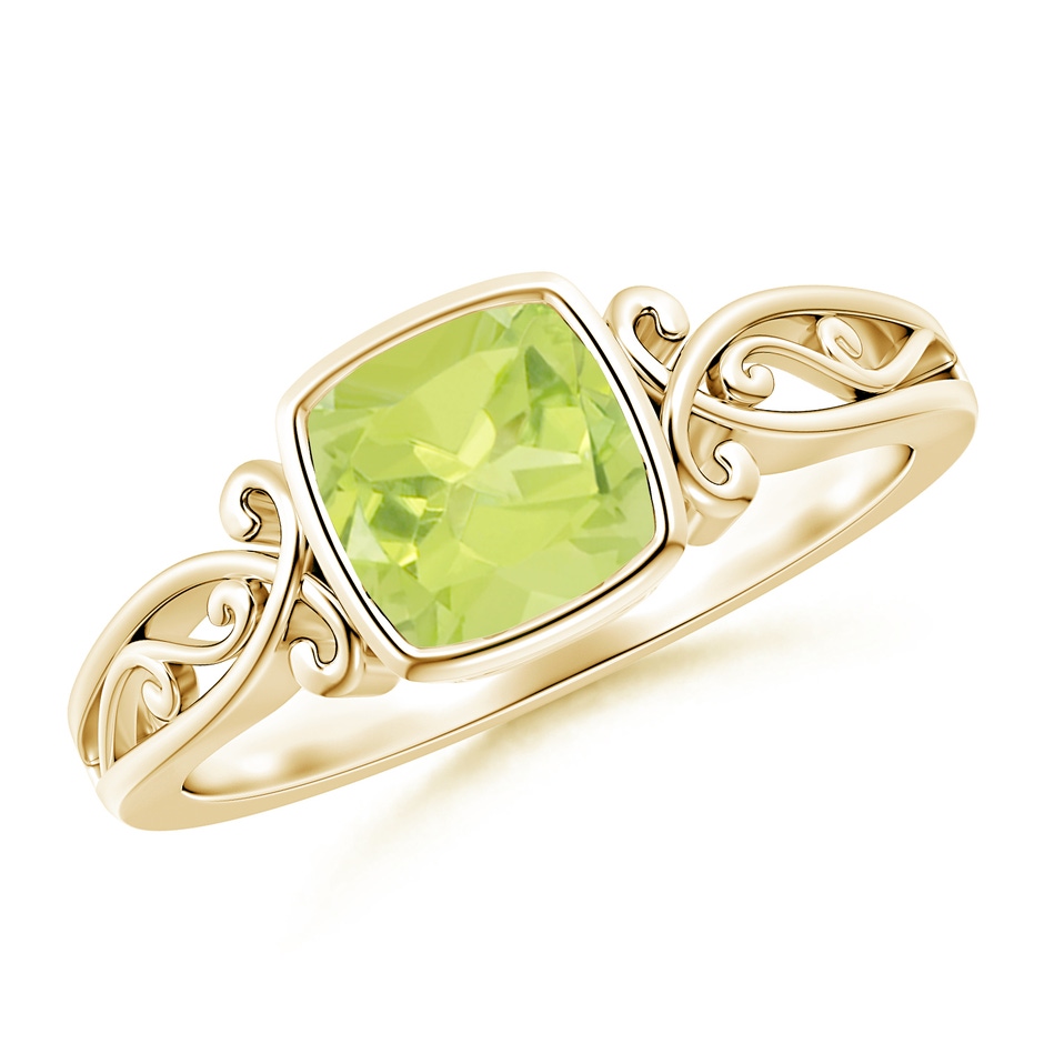 6mm A Vintage Style Cushion Peridot Solitaire Ring in 10K Yellow Gold 