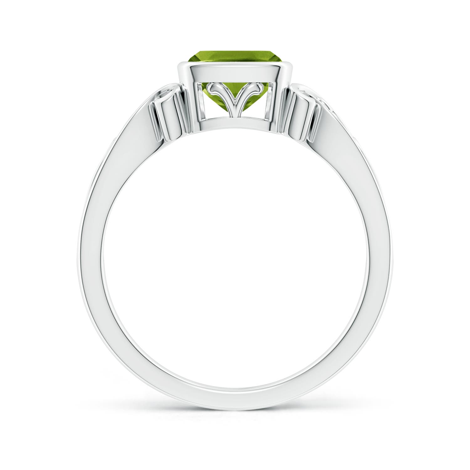 6mm AAAA Vintage Style Cushion Peridot Solitaire Ring in 18CT White Gold - side 3