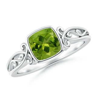 6mm AAAA Vintage Style Cushion Peridot Solitaire Ring in P950 Platinum