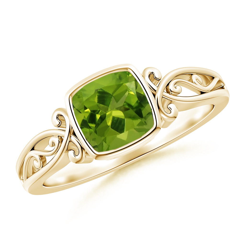 6mm AAAA Vintage Style Cushion Peridot Solitaire Ring in Yellow Gold