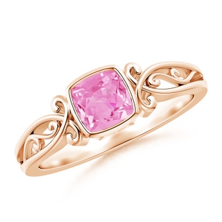 5mm A Vintage Style Cushion Pink Sapphire Solitaire Ring in 9K Rose Gold
