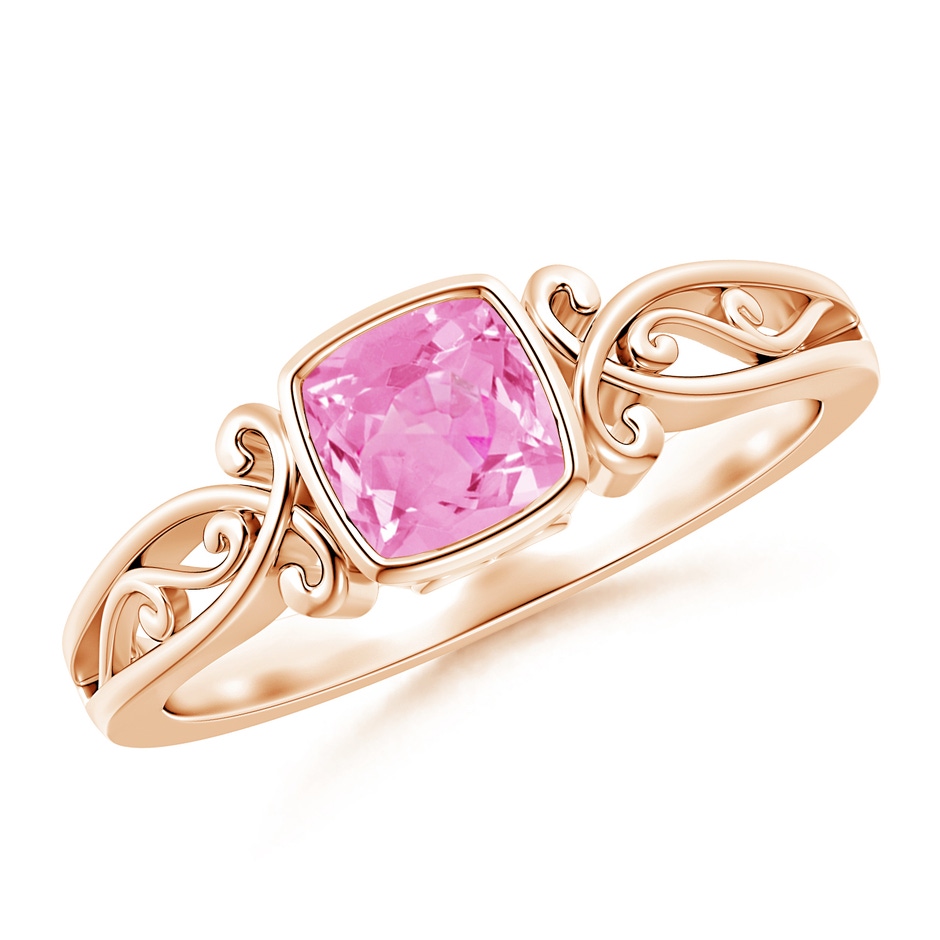 5mm A Vintage Style Cushion Pink Sapphire Solitaire Ring in Rose Gold 