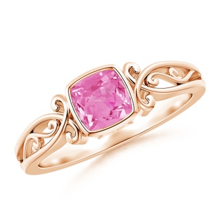 5mm AA Vintage Style Cushion Pink Sapphire Solitaire Ring in 9K Rose Gold