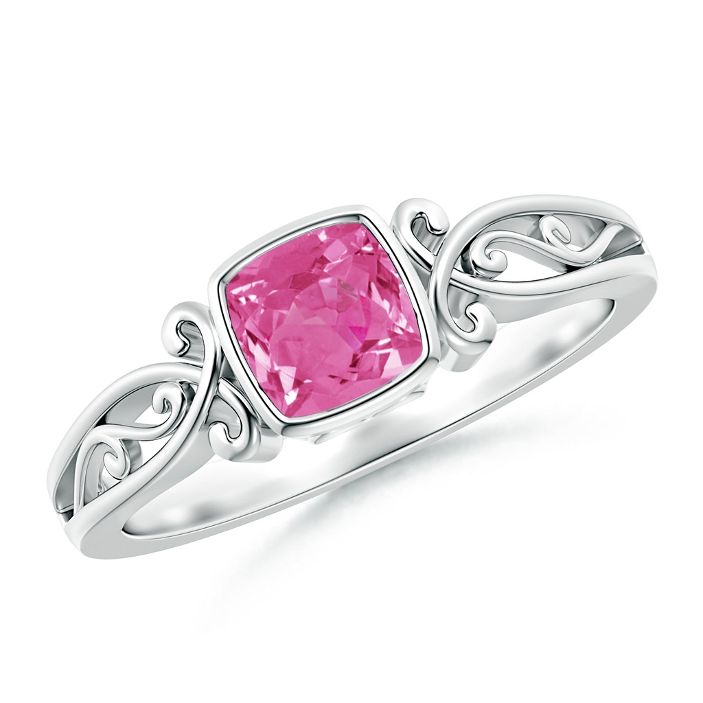 5mm AAA Vintage Style Cushion Pink Sapphire Solitaire Ring in White Gold
