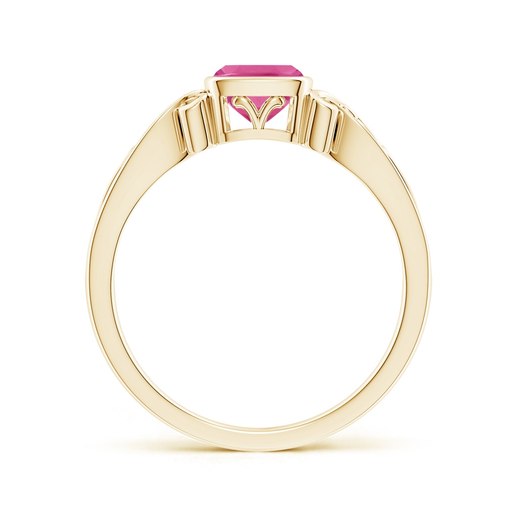 5mm AAA Vintage Style Cushion Pink Sapphire Solitaire Ring in Yellow Gold Side 199
