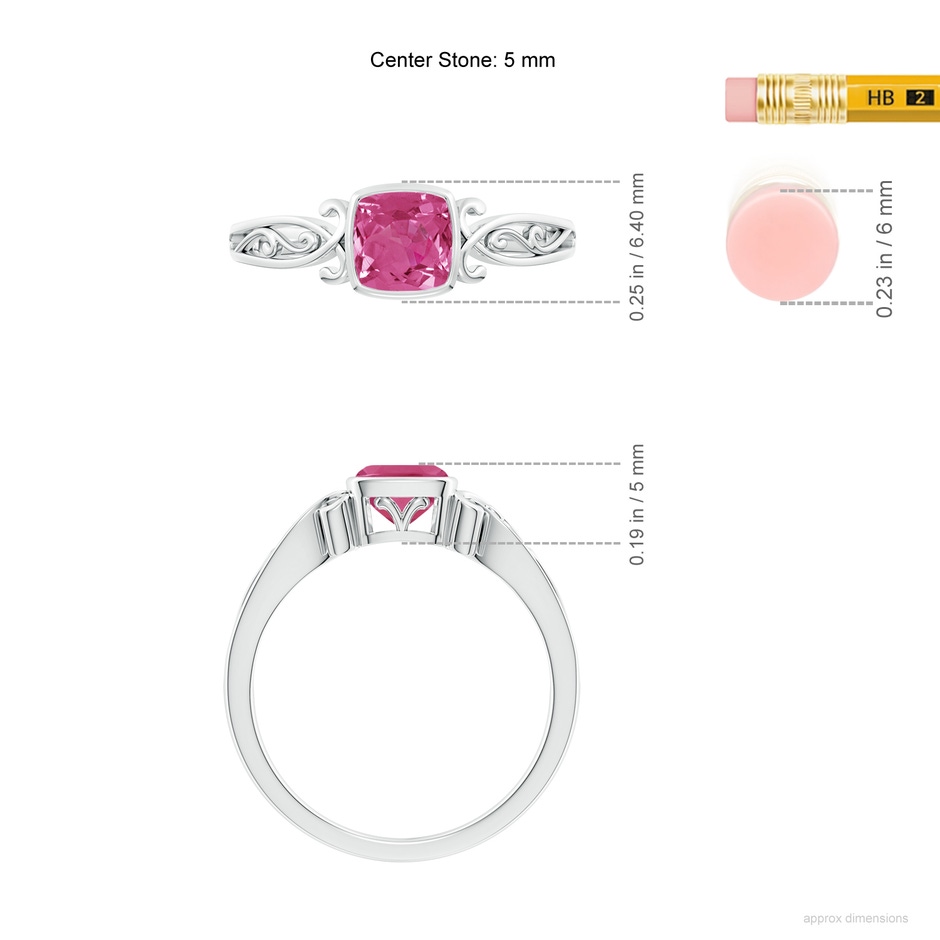 5mm AAAA Vintage Style Cushion Pink Sapphire Solitaire Ring in P950 Platinum ruler