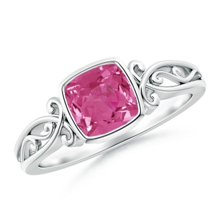 6mm AAAA Vintage Style Cushion Pink Sapphire Solitaire Ring in 18K White Gold