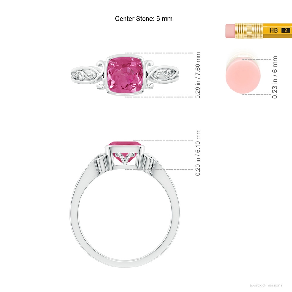 6mm AAAA Vintage Style Cushion Pink Sapphire Solitaire Ring in P950 Platinum ruler