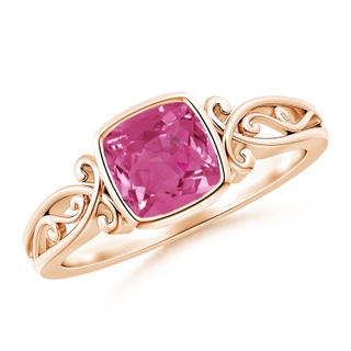 6mm AAAA Vintage Style Cushion Pink Sapphire Solitaire Ring in Rose Gold