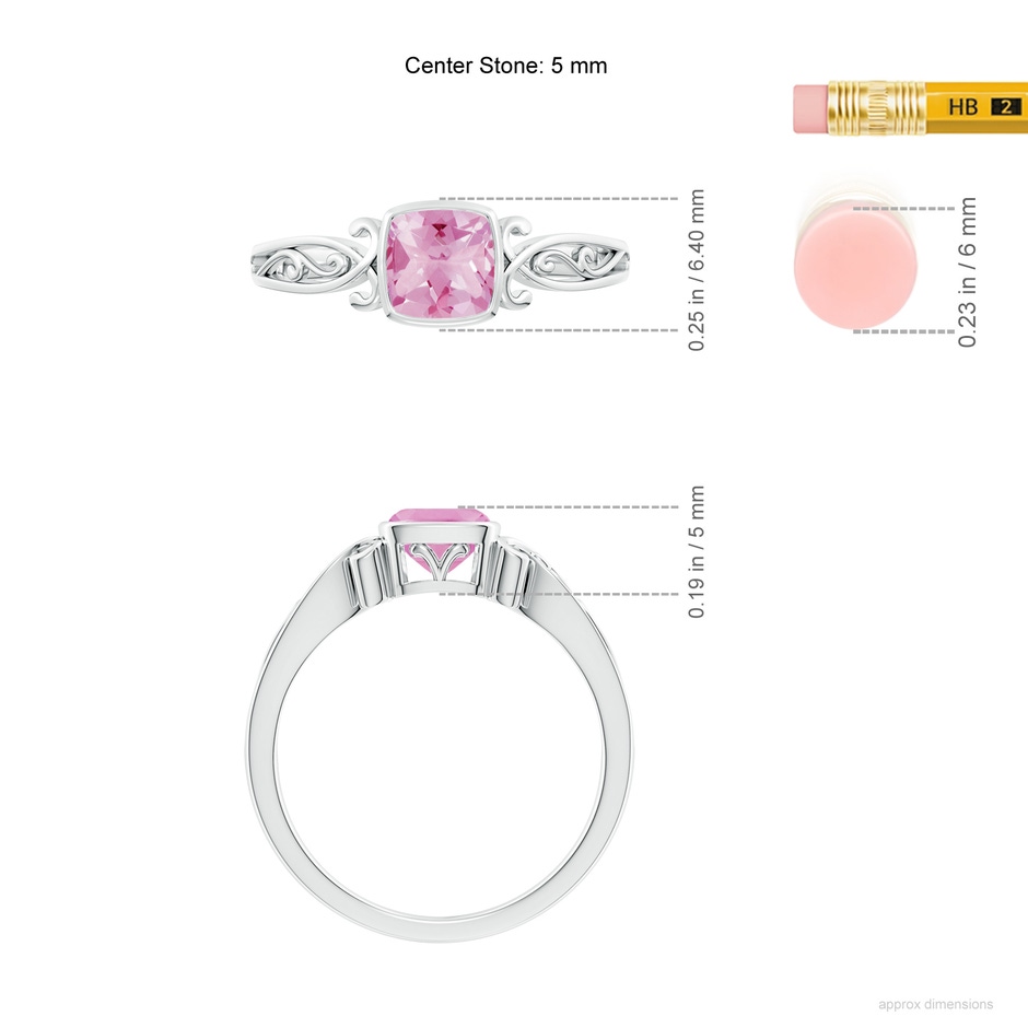 5mm A Vintage Style Cushion Pink Tourmaline Solitaire Ring in P950 Platinum ruler