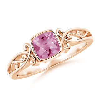 5mm AA Vintage Style Cushion Pink Tourmaline Solitaire Ring in Rose Gold