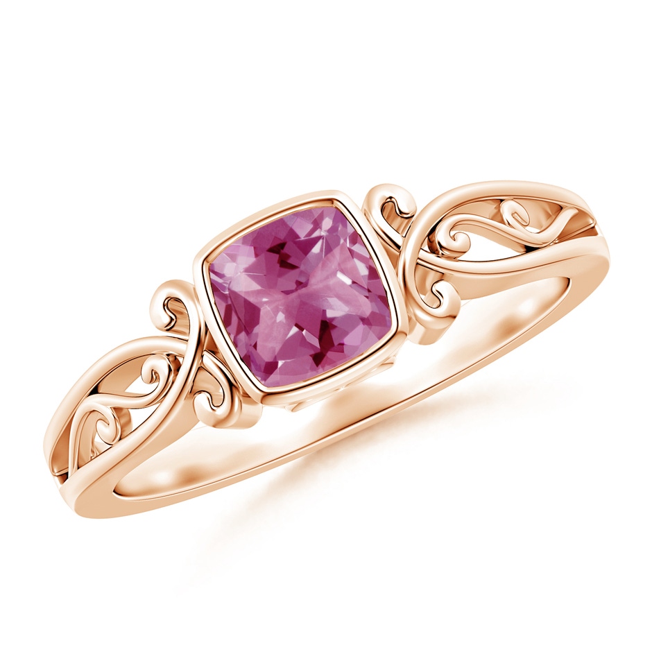 5mm AAA Vintage Style Cushion Pink Tourmaline Solitaire Ring in Rose Gold 