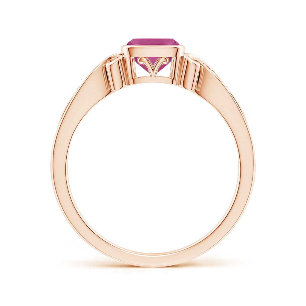 5mm AAAA Vintage Style Cushion Pink Tourmaline Solitaire Ring in Rose Gold - side 199