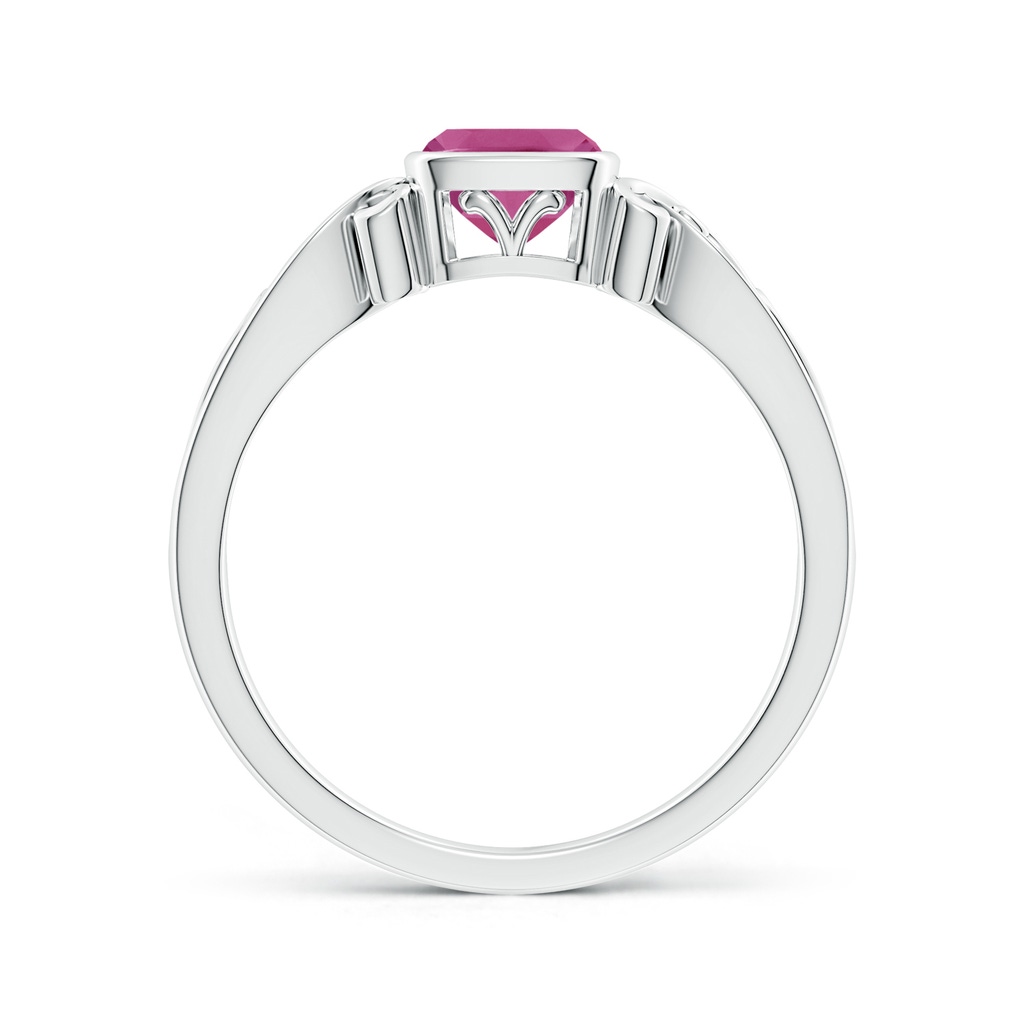 5mm AAAA Vintage Style Cushion Pink Tourmaline Solitaire Ring in White Gold - side 199