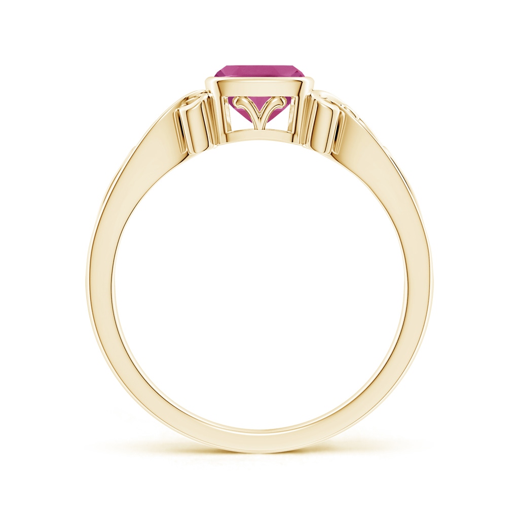 5mm AAAA Vintage Style Cushion Pink Tourmaline Solitaire Ring in Yellow Gold - side 199