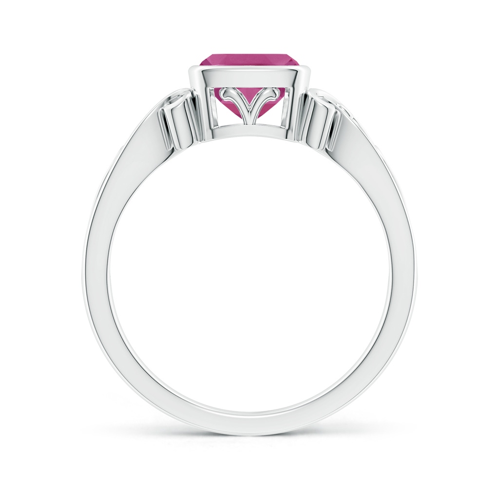 6mm AAAA Vintage Style Cushion Pink Tourmaline Solitaire Ring in White Gold - side 199