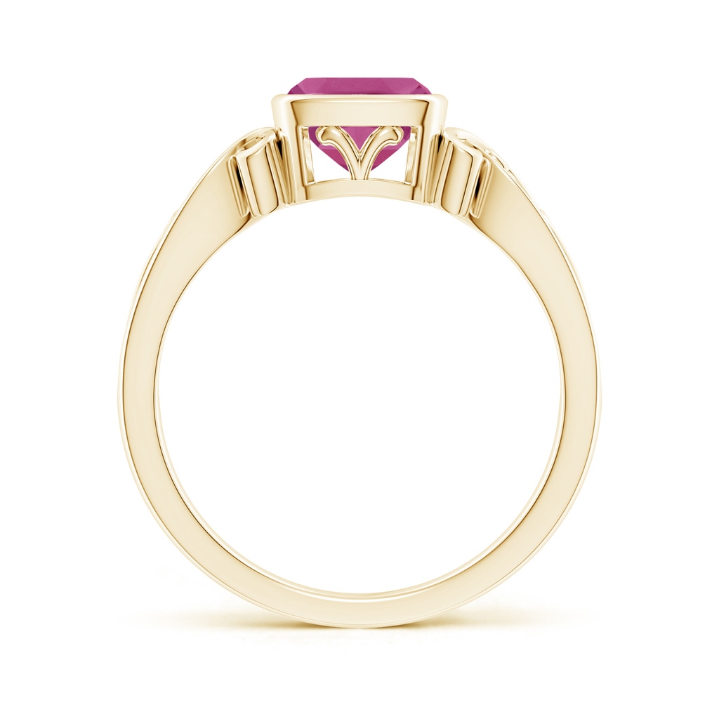 6mm AAAA Vintage Style Cushion Pink Tourmaline Solitaire Ring in Yellow Gold - side 199