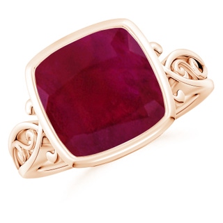 10mm A Vintage Style Cushion Ruby Solitaire Ring in 18K Rose Gold