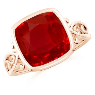 10mm AAA Vintage Style Cushion Ruby Solitaire Ring in 18K Rose Gold