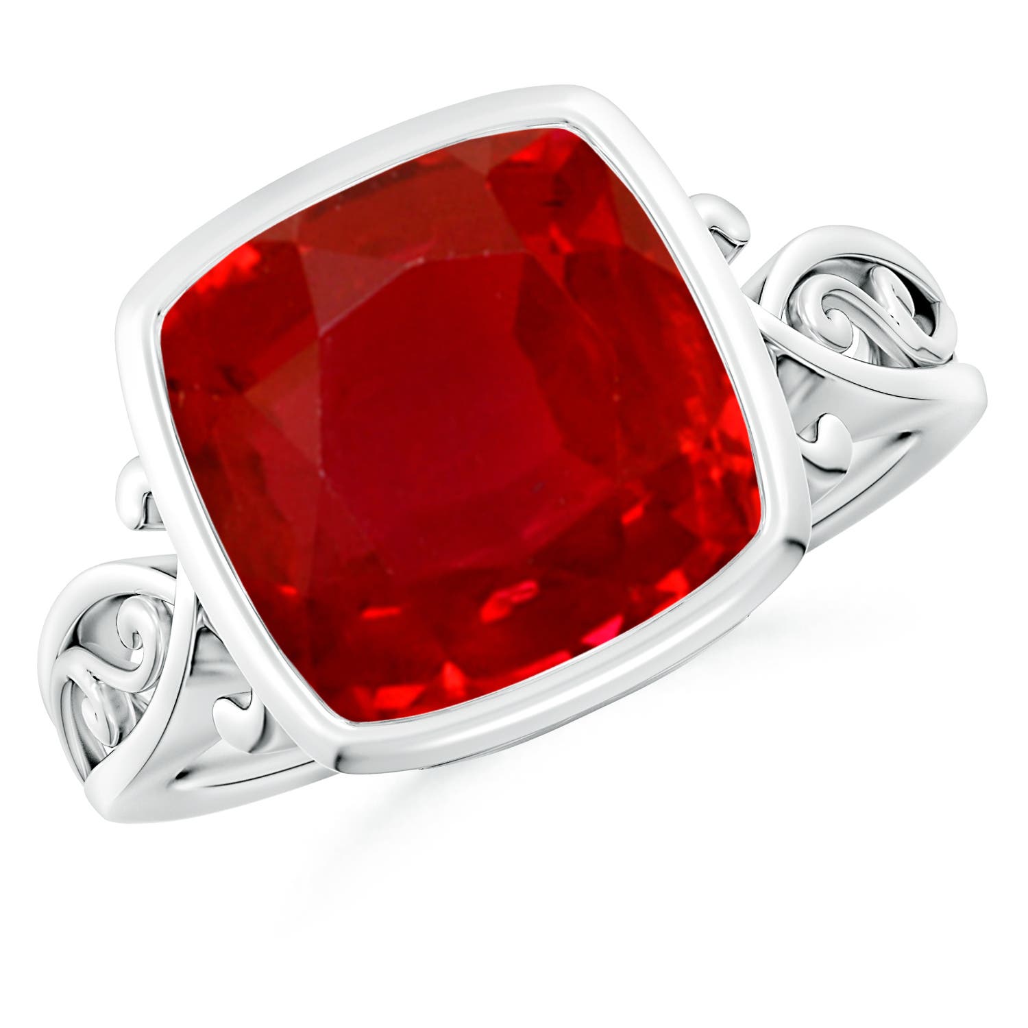 Angara 4.6 CTW Vintage Style Cushion Ruby Solitaire Engagement Ring in 14K White Gold