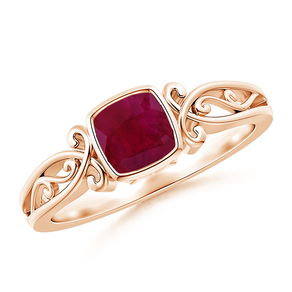 5mm A Vintage Style Cushion Ruby Solitaire Ring in Rose Gold 