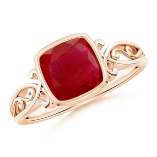 7mm AA Vintage Style Cushion Ruby Solitaire Ring in Rose Gold