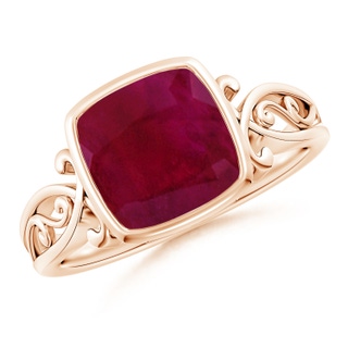 8mm A Vintage Style Cushion Ruby Solitaire Ring in Rose Gold