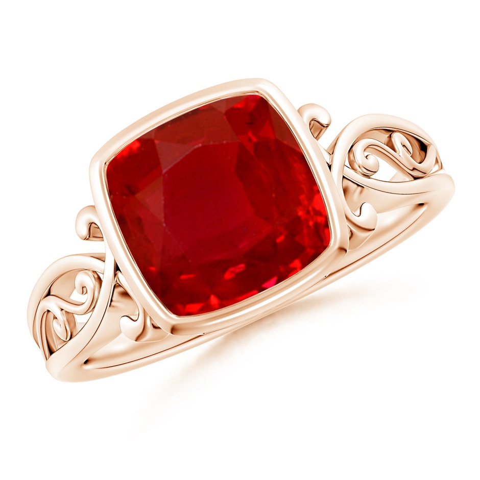 8mm AAA Vintage Style Cushion Ruby Solitaire Ring in 9K Rose Gold 
