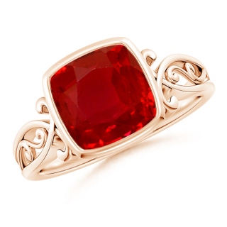 8mm AAA Vintage Style Cushion Ruby Solitaire Ring in Rose Gold
