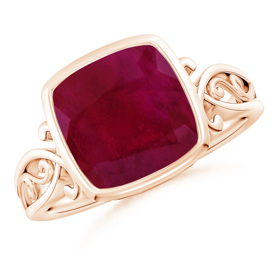9mm A Vintage Style Cushion Ruby Solitaire Ring in Rose Gold 