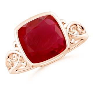 9mm AA Vintage Style Cushion Ruby Solitaire Ring in 18K Rose Gold