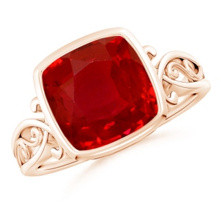 9mm AAA Vintage Style Cushion Ruby Solitaire Ring in Rose Gold