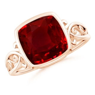 9mm AAAA Vintage Style Cushion Ruby Solitaire Ring in Rose Gold