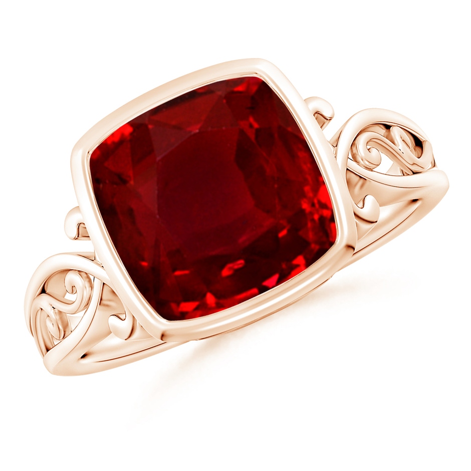 9mm AAAA Vintage Style Cushion Ruby Solitaire Ring in Rose Gold 