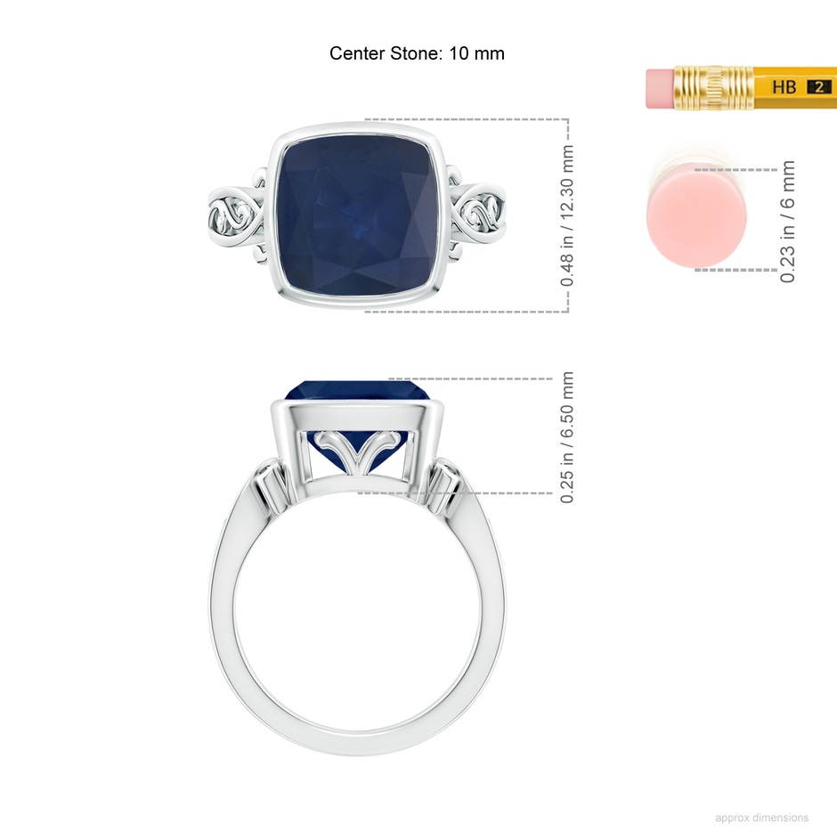 10mm A Vintage Style Cushion Sapphire Solitaire Ring in P950 Platinum ruler