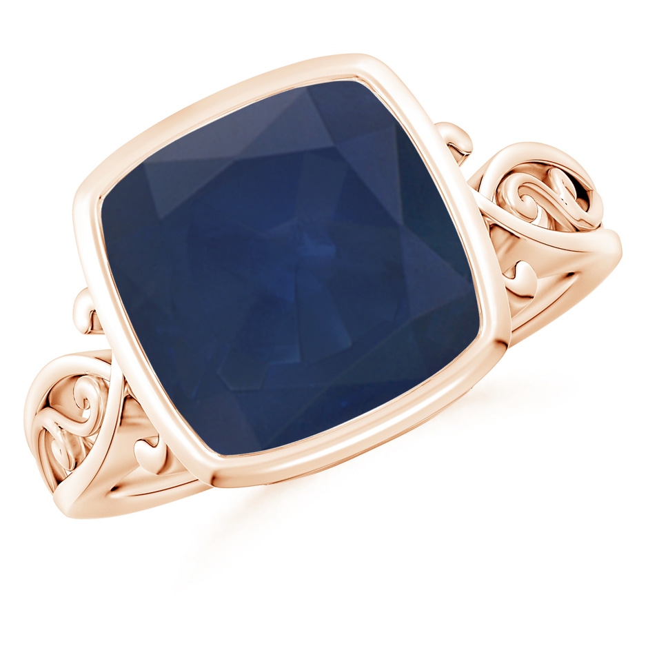 10mm A Vintage Style Cushion Sapphire Solitaire Ring in Rose Gold 