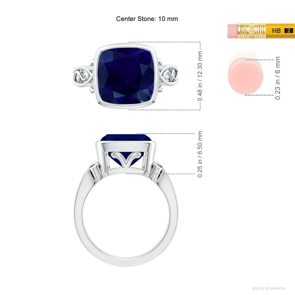 10mm AA Vintage Style Cushion Sapphire Solitaire Ring in P950 Platinum ruler