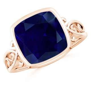 10mm AA Vintage Style Cushion Sapphire Solitaire Ring in Rose Gold