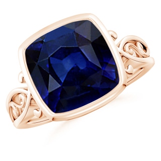 10mm AAA Vintage Style Cushion Sapphire Solitaire Ring in Rose Gold