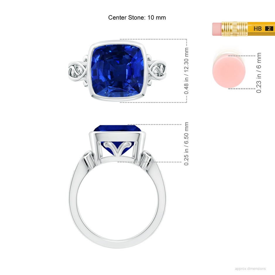 10mm AAAA Vintage Style Cushion Sapphire Solitaire Ring in P950 Platinum ruler