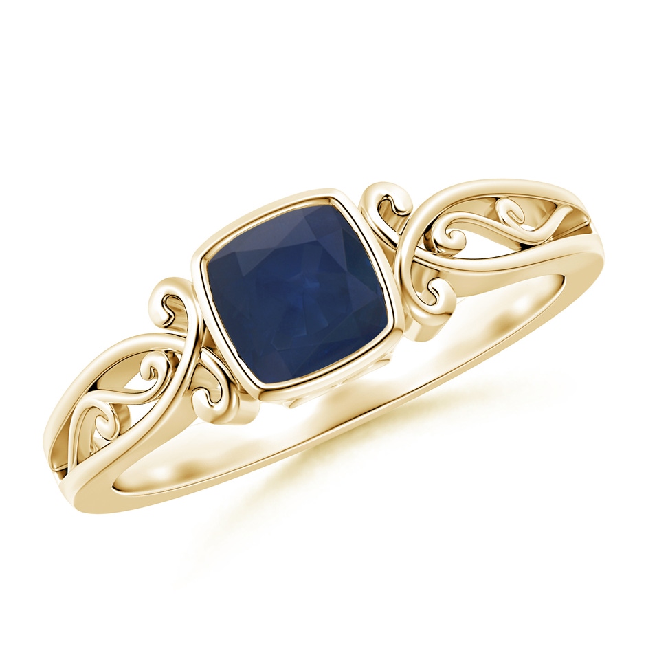 5mm A Vintage Style Cushion Sapphire Solitaire Ring in Yellow Gold 