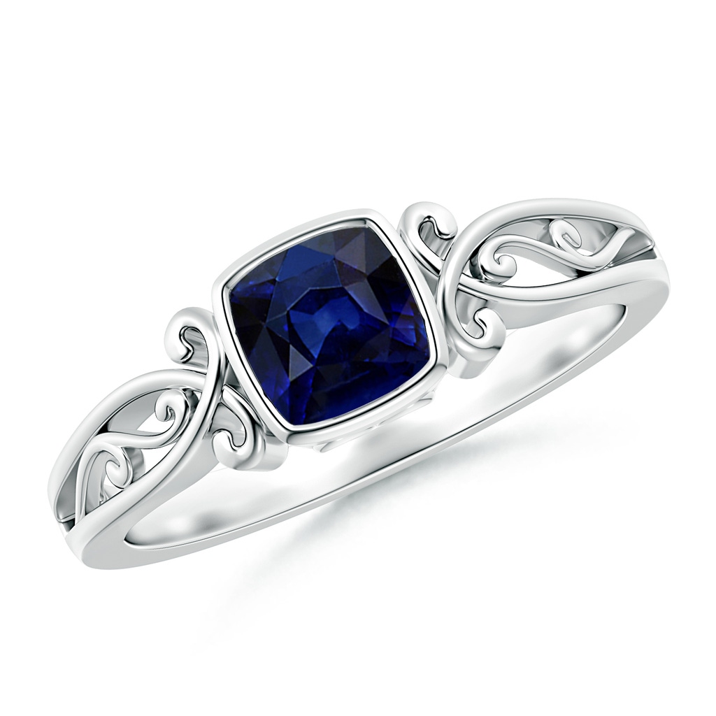 5mm AAA Vintage Style Cushion Sapphire Solitaire Ring in White Gold