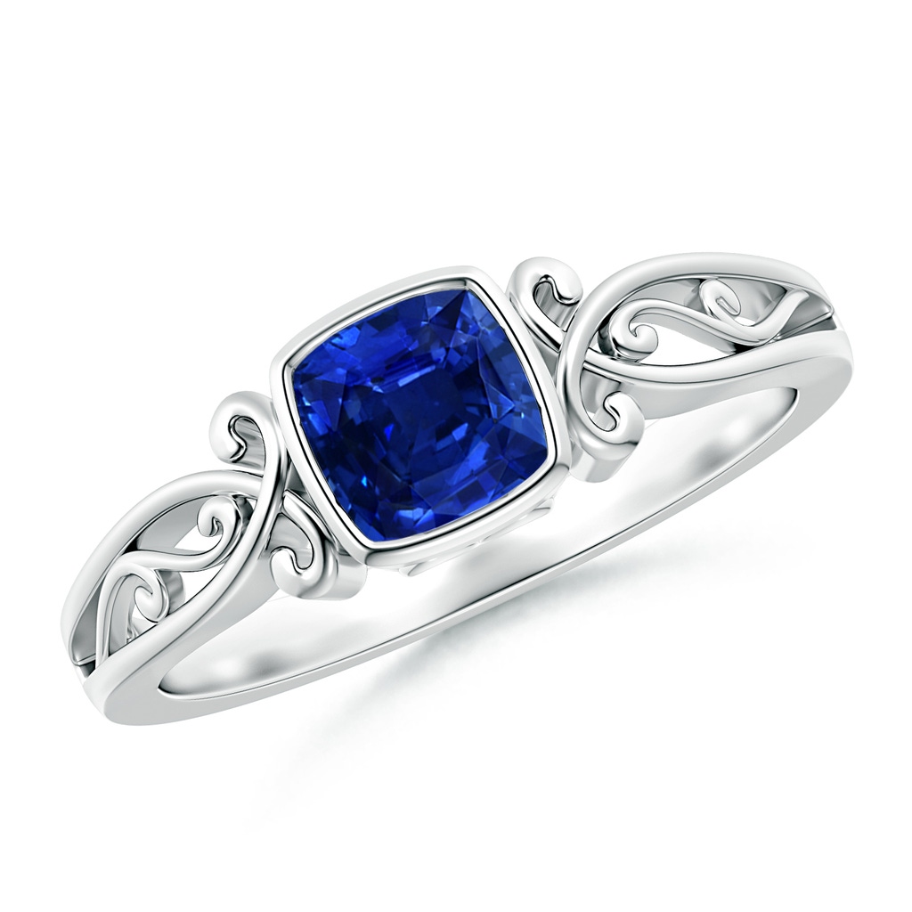 5mm AAAA Vintage Style Cushion Sapphire Solitaire Ring in P950 Platinum