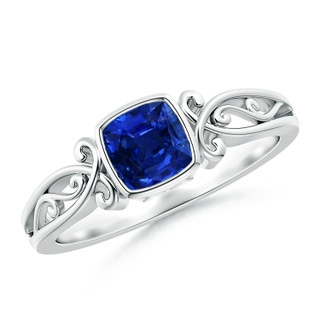 5mm AAAA Vintage Style Cushion Sapphire Solitaire Ring in White Gold