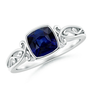 6mm AAA Vintage Style Cushion Sapphire Solitaire Ring in White Gold