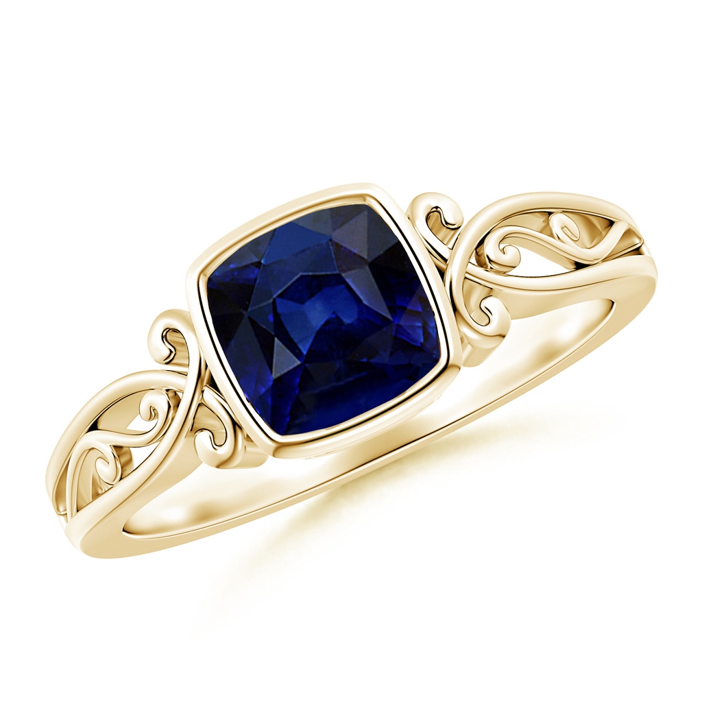 6mm AAA Vintage Style Cushion Sapphire Solitaire Ring in Yellow Gold