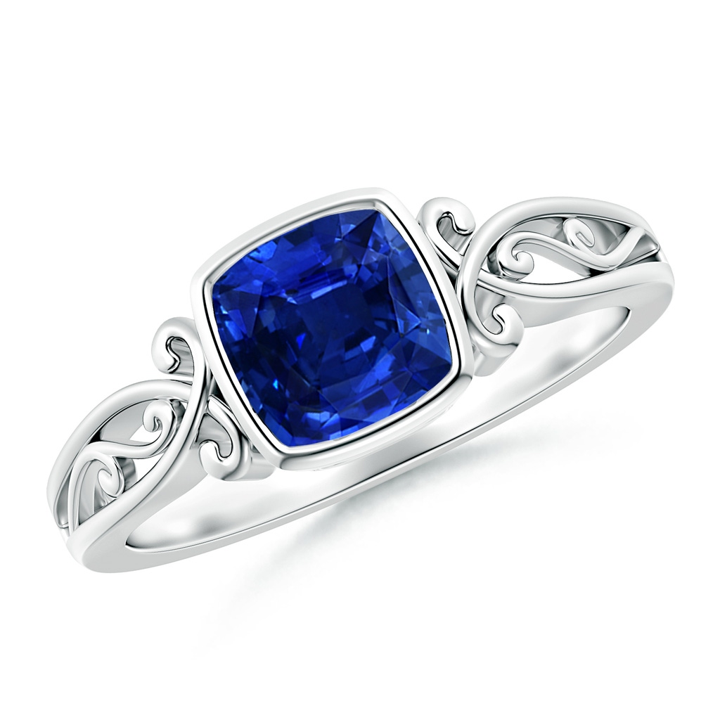 6mm AAAA Vintage Style Cushion Sapphire Solitaire Ring in 10K White Gold