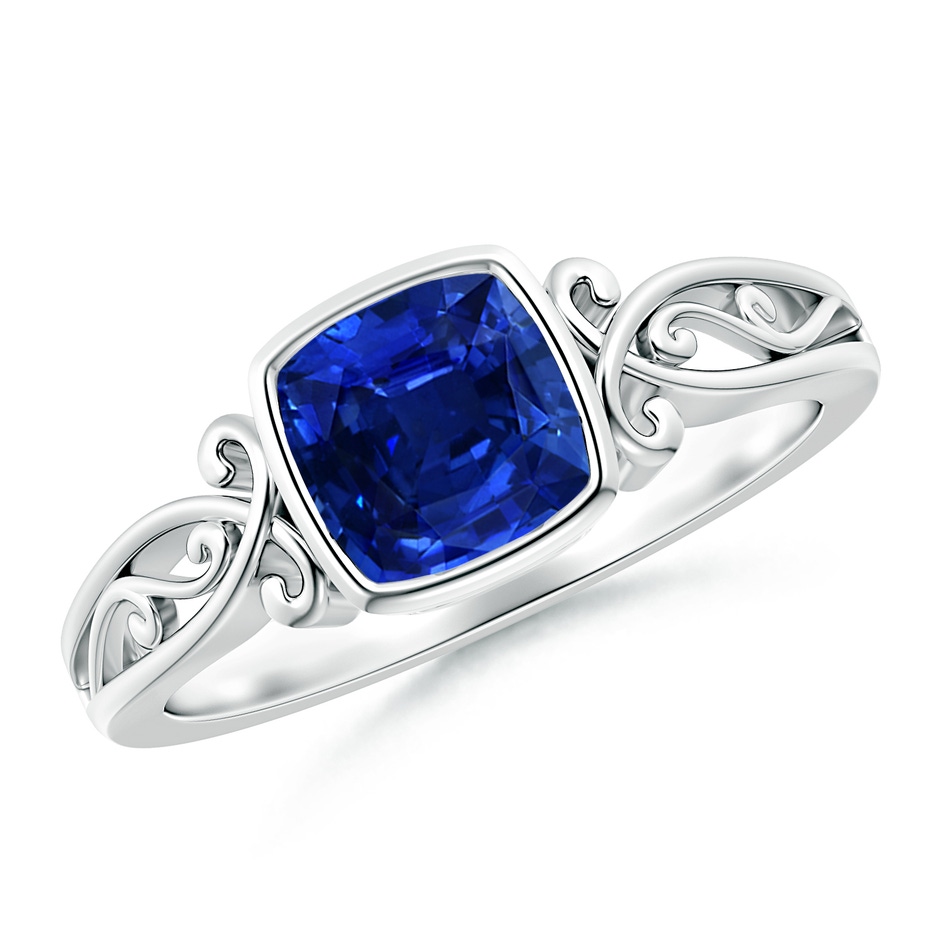 6mm AAAA Vintage Style Cushion Sapphire Solitaire Ring in 10K White Gold 