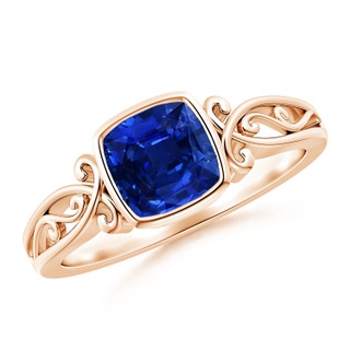 6mm AAAA Vintage Style Cushion Sapphire Solitaire Ring in Rose Gold