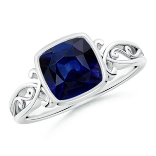 7mm AAA Vintage Style Cushion Sapphire Solitaire Ring in P950 Platinum